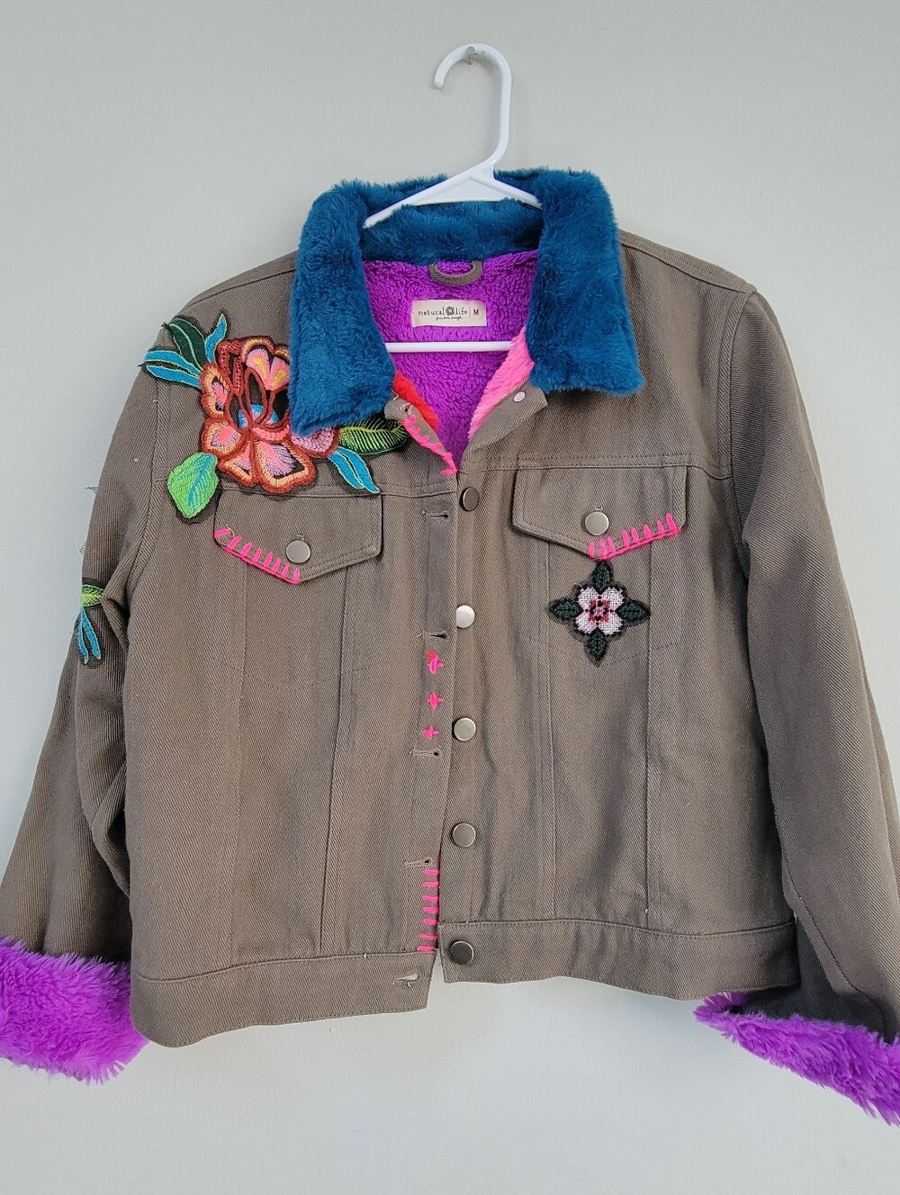 Natural Life Tara Embellished Jacket Faux Fur Women Size M Artsy Maximal Grunge - Picture 2 of 15